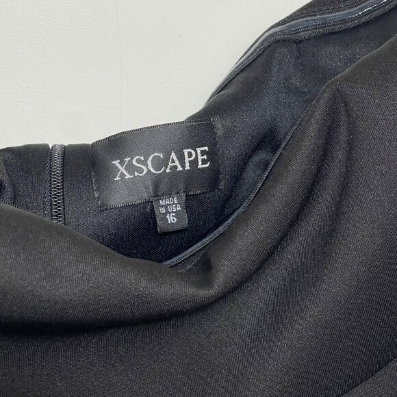 New XScape Off The Shoulder Cap Sleeve Sheath Ruched Side Scuba  Dress Black 16 - Picture 7 of 11